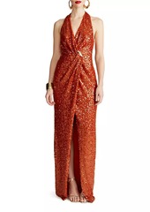 Halston Svetlana Foil Sequin Gown