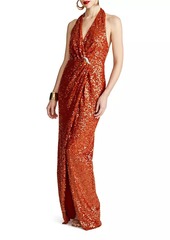 Halston Svetlana Foil Sequin Gown