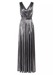 Halston Titania Metallic V-Neck Sleeveless Gown