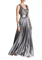 Halston Titania Metallic V-Neck Sleeveless Gown