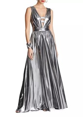 Halston Titania Metallic V-Neck Sleeveless Gown