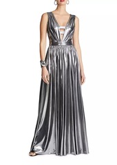 Halston Titania Metallic V-Neck Sleeveless Gown