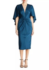 Halston Tomi Satin V-Neck Cape Midi-Dress