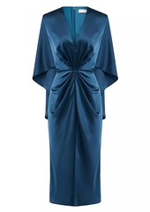 Halston Tomi Satin V-Neck Cape Midi-Dress