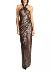 Halston Umbra Sequin Lace Halter Gown