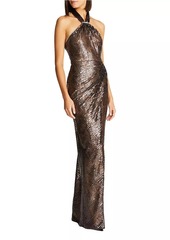 Halston Umbra Sequin Lace Halter Gown