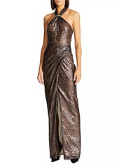 Halston Umbra Sequin Lace Halter Gown