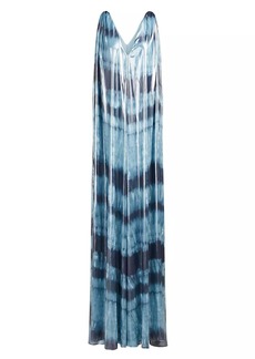 Halston Umu Iridescent Tie-Dye Chiffon Gown