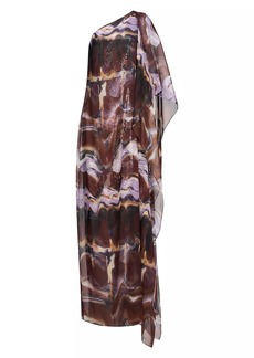 Halston Ushi Sequin Chiffon One-Shoulder Gown