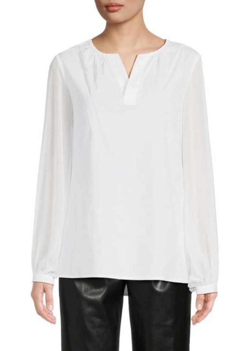 Halston V Neck Puff Sleeve Blouse