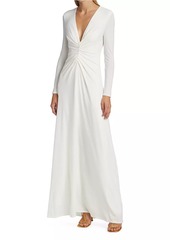 Halston V-Neck Ruched Jersey Gown