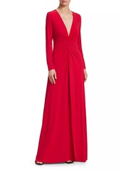 Halston V-Neck Ruched Jersey Gown