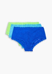 Hanky Panky - Signature set of three stretch-lace boy shorts - Blue - XS