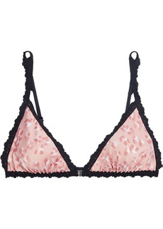 Hanky Panky - Lace-trimmed leopard-print hammered-satin soft-cup triangle bra - Pink - XS