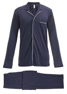 Hanro - Night And Day Piped Cotton-jersey Pyjamas - Mens - Navy