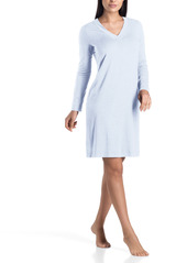 Hanro Long Sleeve Knit Nightgown in Celestrial Blue Mele at Nordstrom