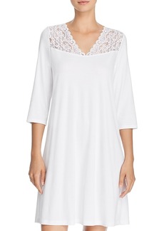 Hanro Moments Lace Trim Three-Quarter Sleeve Cotton Gown