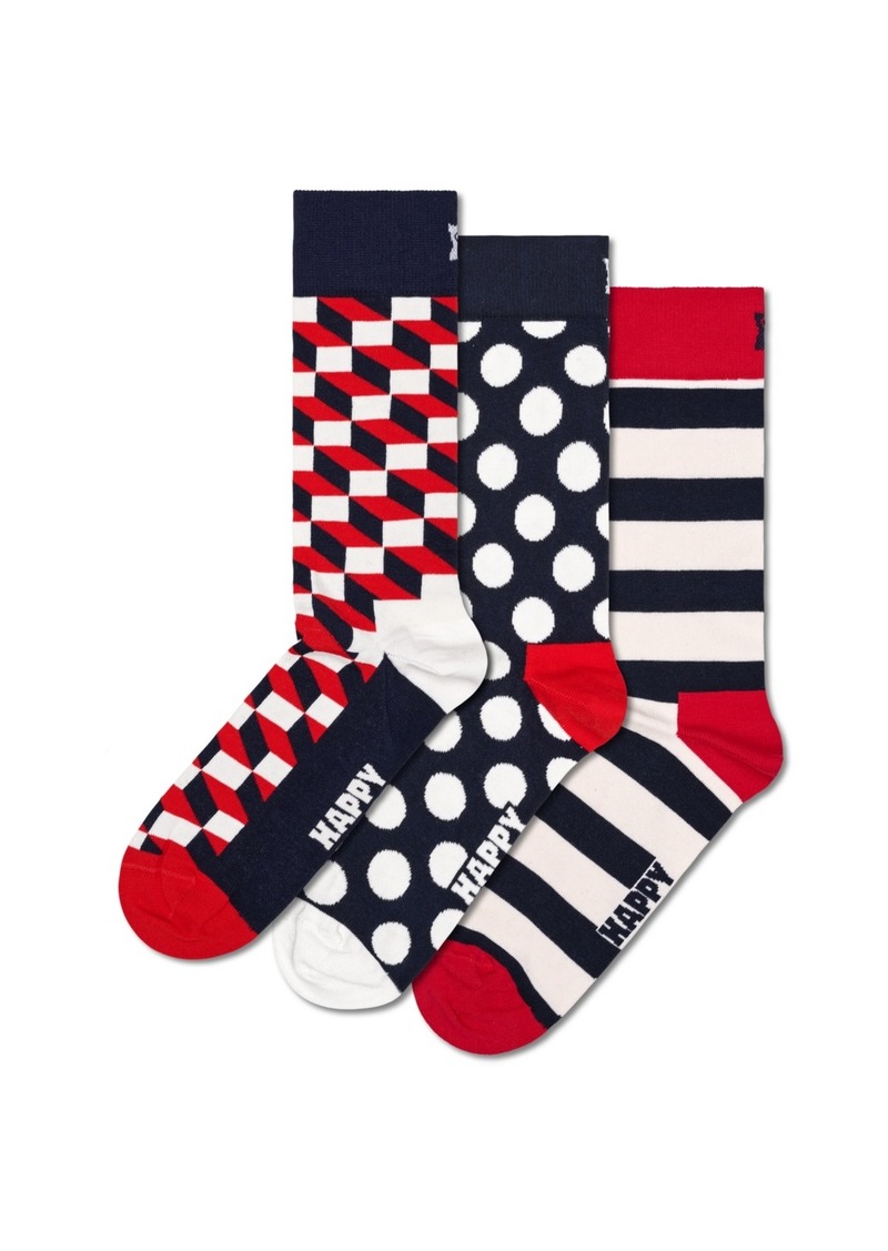 Happy Socks 3-Pack Classic Filled Optic Socks - Navy