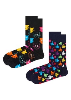 Happy Socks Assorted 2-Pack Classic Cat Cotton Blend Crew Socks