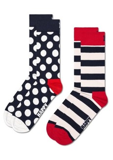Happy Socks Classic Big Dot & Stripes Assorted 2-Pack Cotton Blend Crew Socks