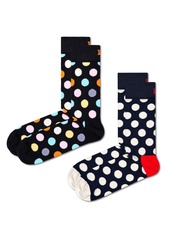 Happy Socks Classic Big Dot Socks, Pack of 2 - Black, Silver