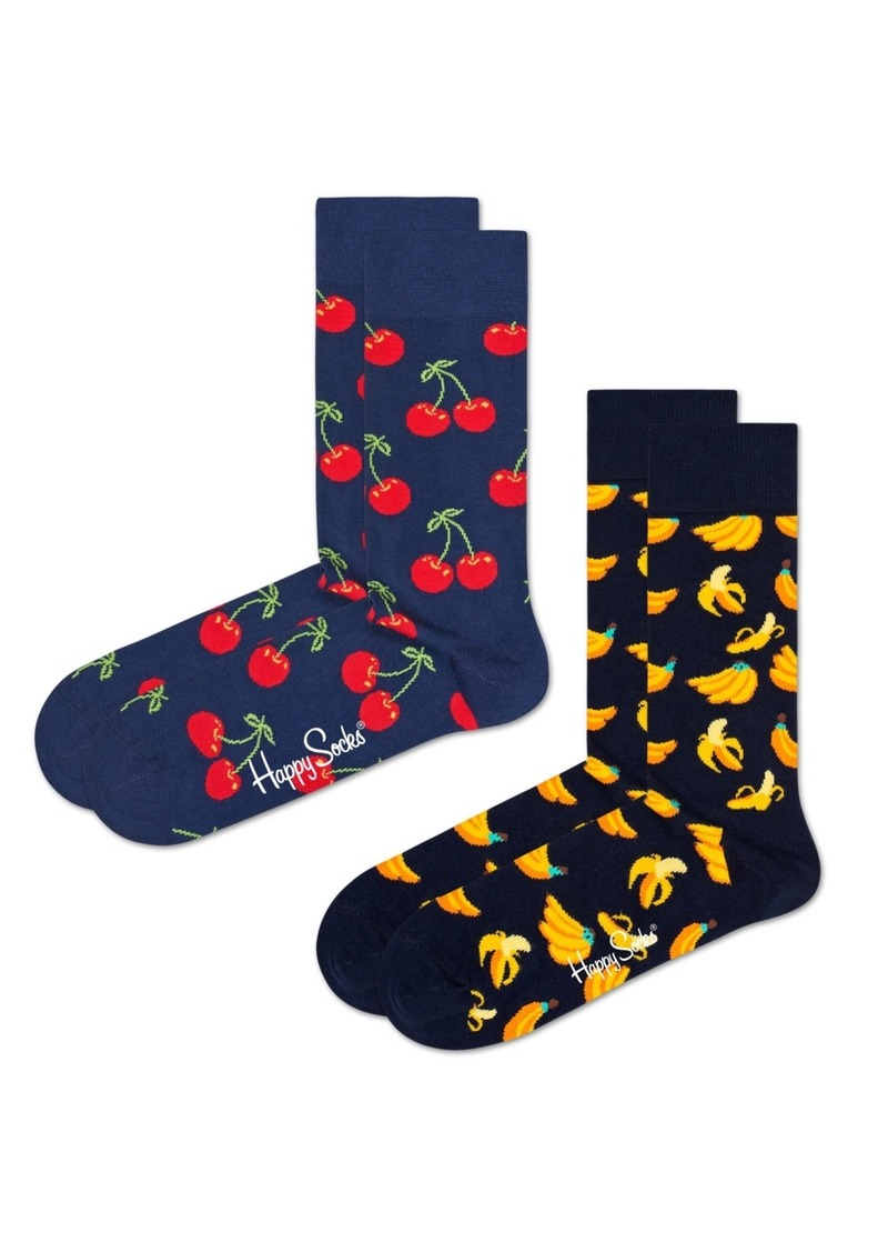 Happy Socks Classic Cherry Socks, Pack of 2 - Dark Blue