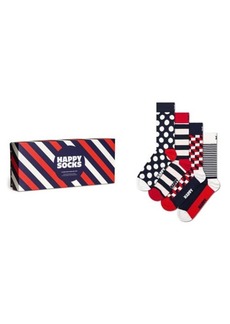Happy Socks Classic Dot & Stripe 4-Pack Cotton Blend Crew Socks Gift Set
