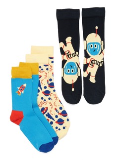Happy Socks Kids' Assorted 3-Pack Astronaut Crew Socks Gift Box in Xkast08-2200 at Nordstrom Rack