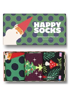 Happy Socks Kids' Assorted 3-Pack Holiday Crew Socks Gift Box in Green at Nordstrom Rack