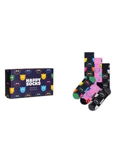 Happy Socks Mixed Cats 3-Pack Cotton Blend Crew Socks Gift Set