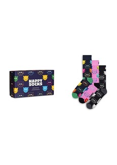 Happy Socks Mixed Cats Crew Socks Gift Set, Pack of 3