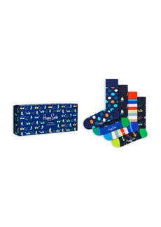 Happy Socks Navy Cotton Blend Socks Gift Box, Pack of 4