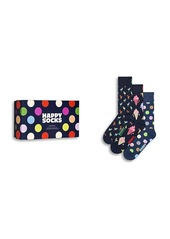 Happy Socks Navy Crew Socks Gift Set, Pack of 3