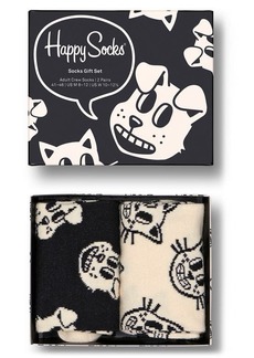 Happy Socks Pets Print Assorted 2-Pack Cotton Blend Crew Socks Gift Set