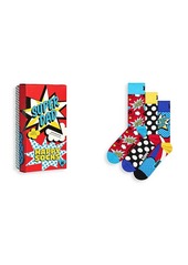 Happy Socks Super Dad Crew Socks Gift Set, Pack of 3
