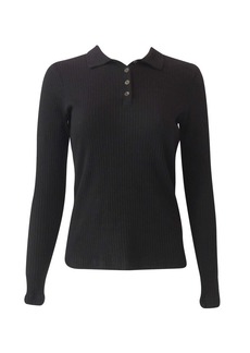 Hard Tail Women's Wide Ribbed Long Sleeve Polo Shirt In Black