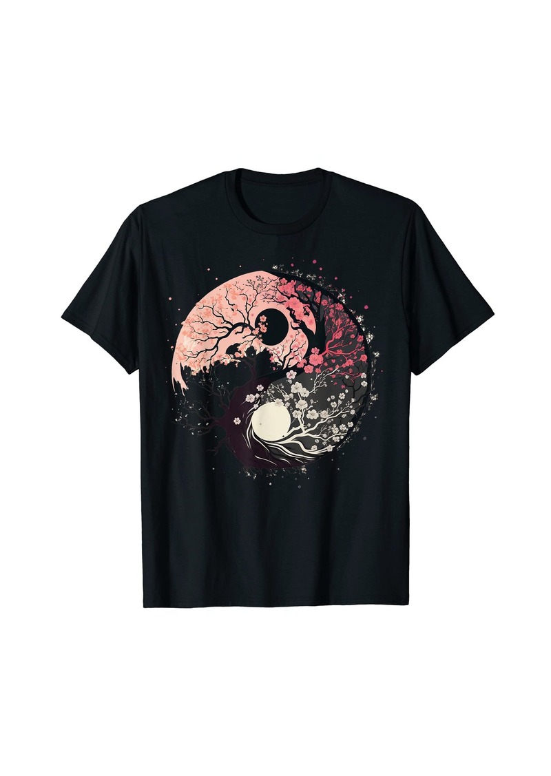 Harmony Cherry Blossom Taoism Yin Yang on Zen Taijitu Yin Yang T-Shirt