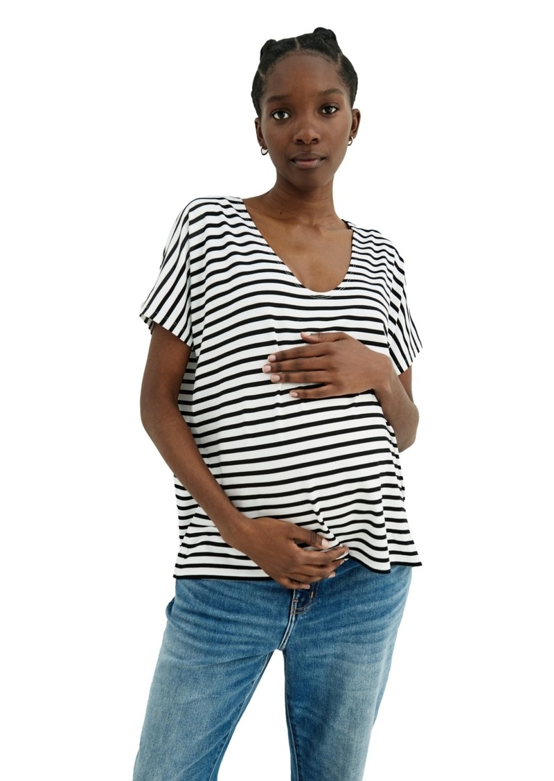 Hatch Collection Maternity Perfect Vee T-Shirt - Black/white stripe