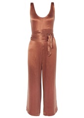 Hatch Woman Serena Cropped Belted Washed-satin Jumpsuit Light Brown