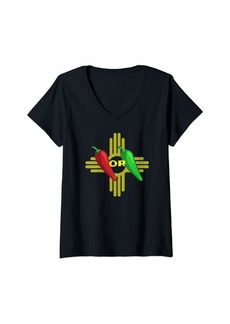 Womens Red or Green Chile Hatch New Mexico Zia V-Neck T-Shirt
