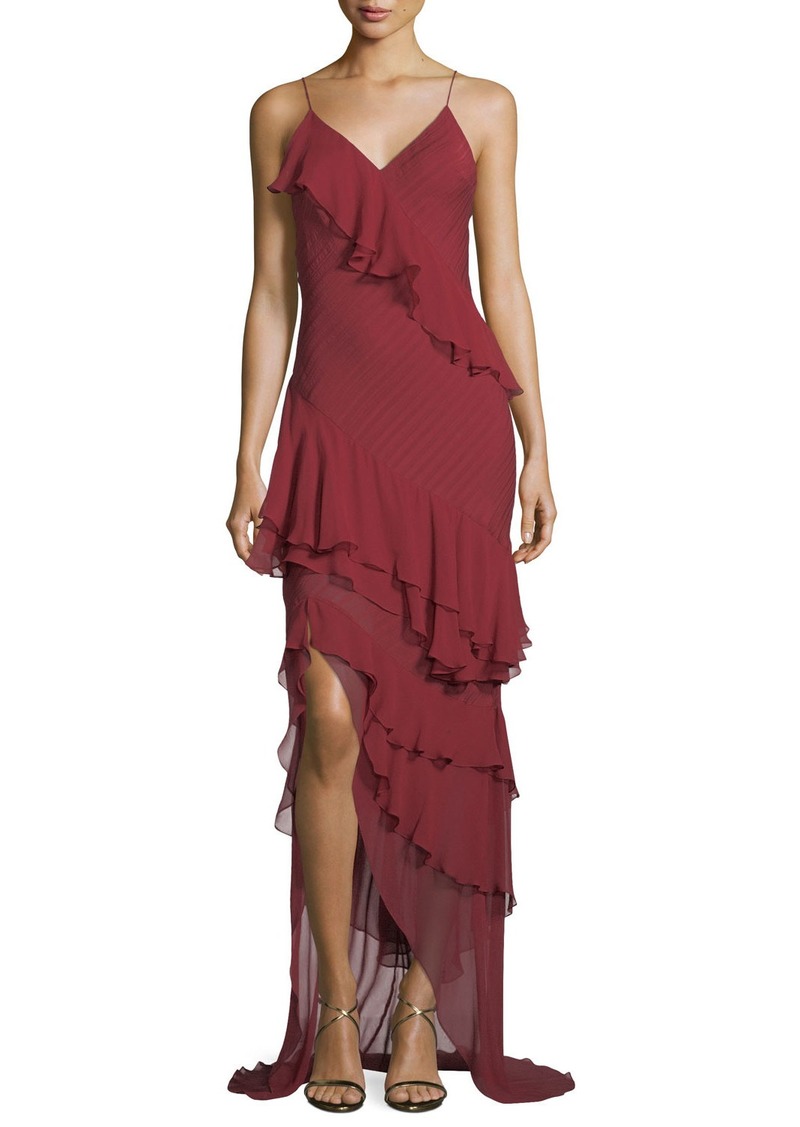 Haute Hippie Passing the Time Asymmetric Ruffle V-Neck Gown