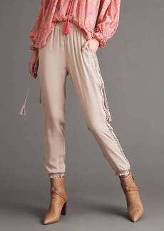 Haute Hippie Laura Silk Joggers With Tassels In Simply Taupe