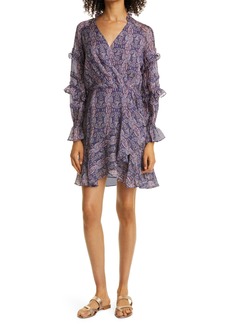 Haute Hippie Long Sleeve Faux Wrap Minidress in Ultra Violet Navy Multi at Nordstrom