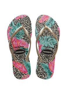 Havaianas Animal Palm Leaf Slim Flip Flops In Gold