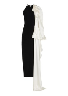 Hellessy - Women's Alhambra Draped-Shoulder Stretch-Crepe Maxi Dress - Black/white - US 10 - Moda Operandi