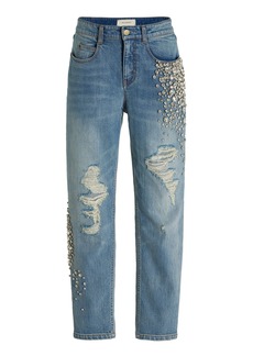 Hellessy - Women's Ylang Crystal-Embellished Slim-Leg Jeans - Medium Wash - US 8 - Moda Operandi