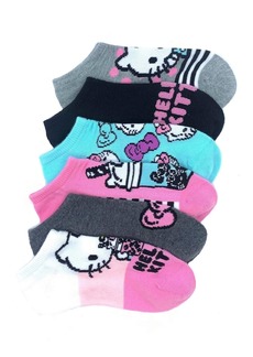 Hello Kitty Big Girls No Show Socks, Pack of 6 - Pink