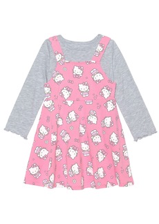 Hello Kitty Little Girls Long Sleeve Top with Jumper Dress Set - Pink