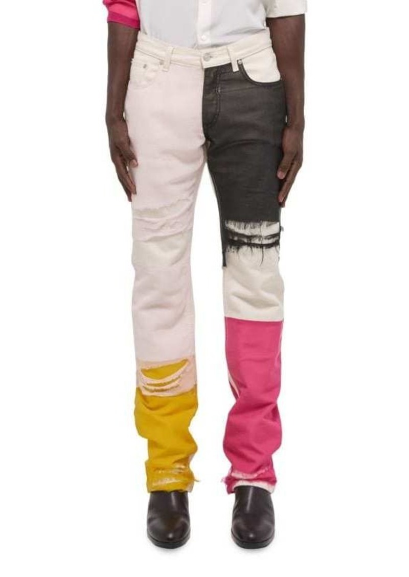 Helmut Lang Colorblocked Distressed Low Rise Jeans