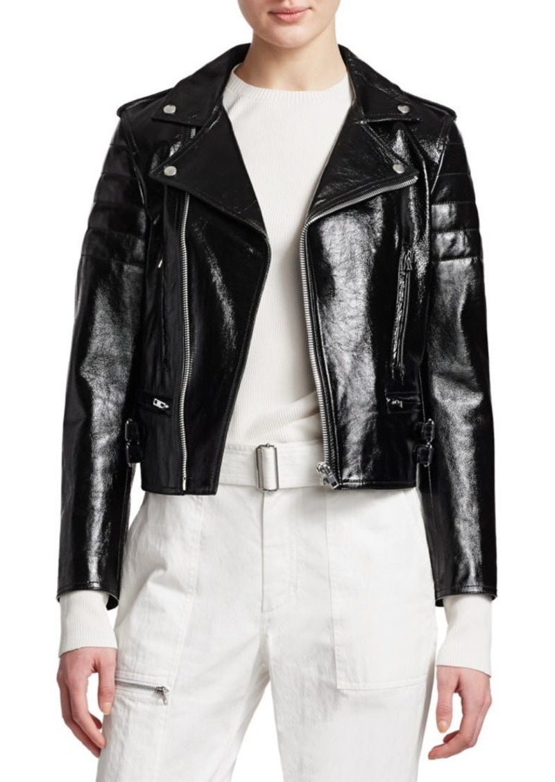 Glossy Leather Cropped Biker Jacket